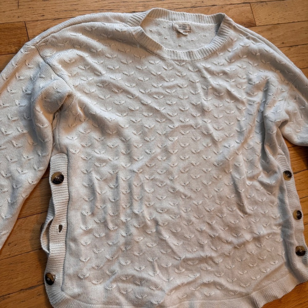 Fat Face UK Cream Knit Button‎ Side Crew Neck Sweater Womens Size 10 US 14 UK
